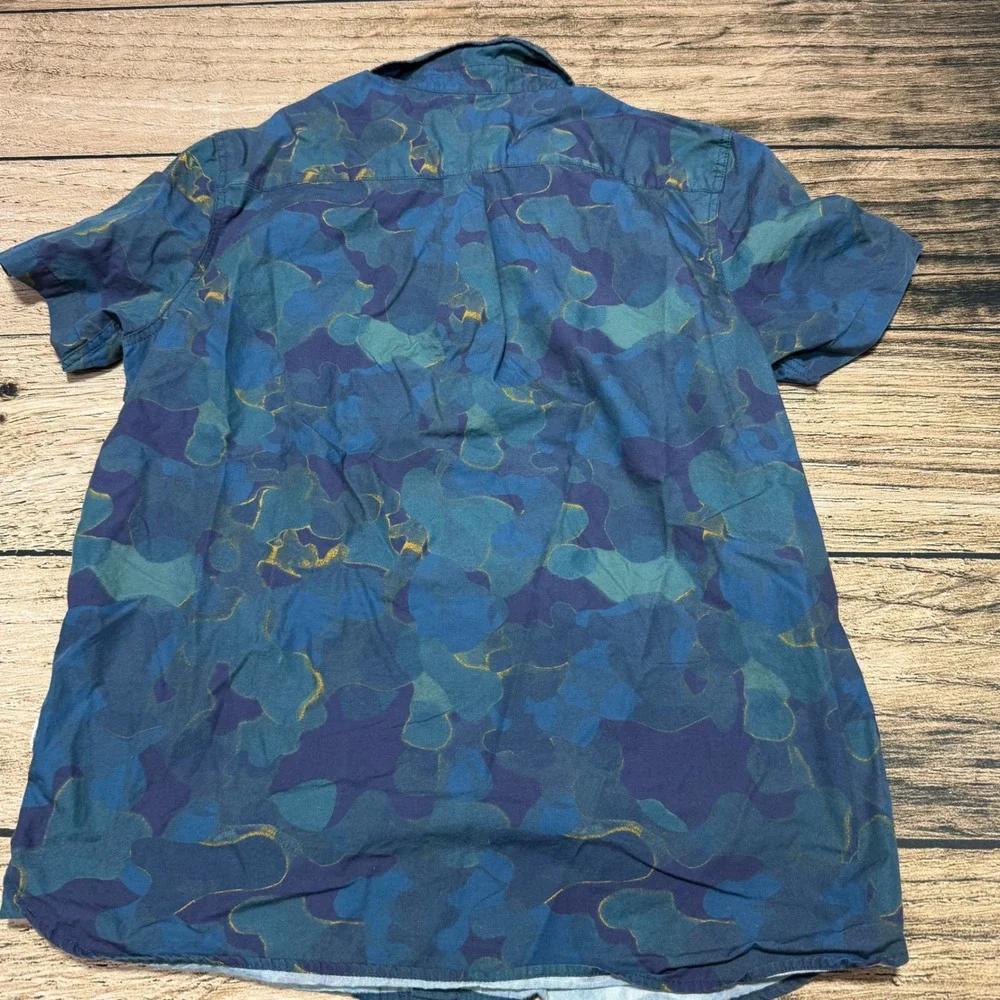 The North Face Button Down Shirt Mens XL Blue Camo Short Sleeve Cotton Outdoor